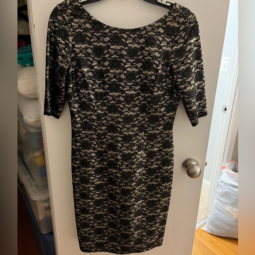 Eliza J Black and Gold Lace Dress - size 8